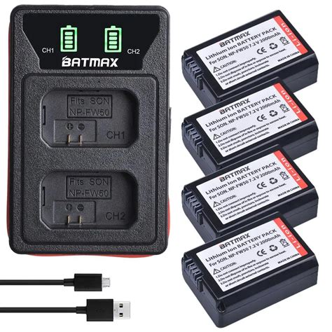 Batmax Bater A De NP FW50 De 2000mAh Y Cargador Dual LED Para Sony ZV