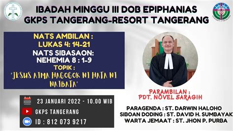 Live Ibadah Minggu Iii Dob Epiphanias Gkps Tangerang Januari