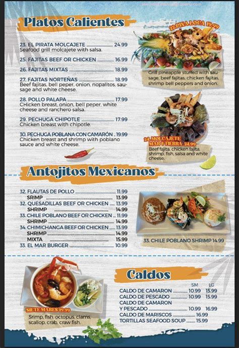 Online Menu Of El MAR Seafood Grill And Bar Restaurant Waco Texas