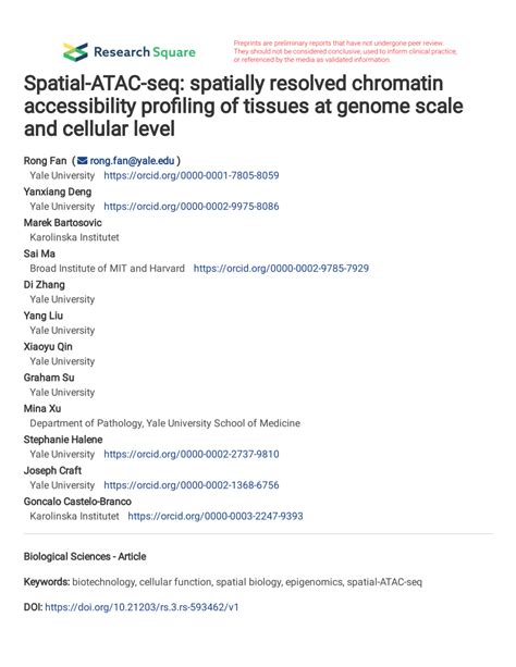 PDF Spatial ATAC Seq Spatially Resolved Chromatin Accessibility