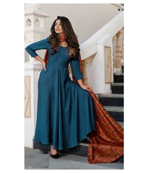 Desiwear Blue Rayon Anarkali Kurti Buy Desiwear Blue Rayon Anarkali