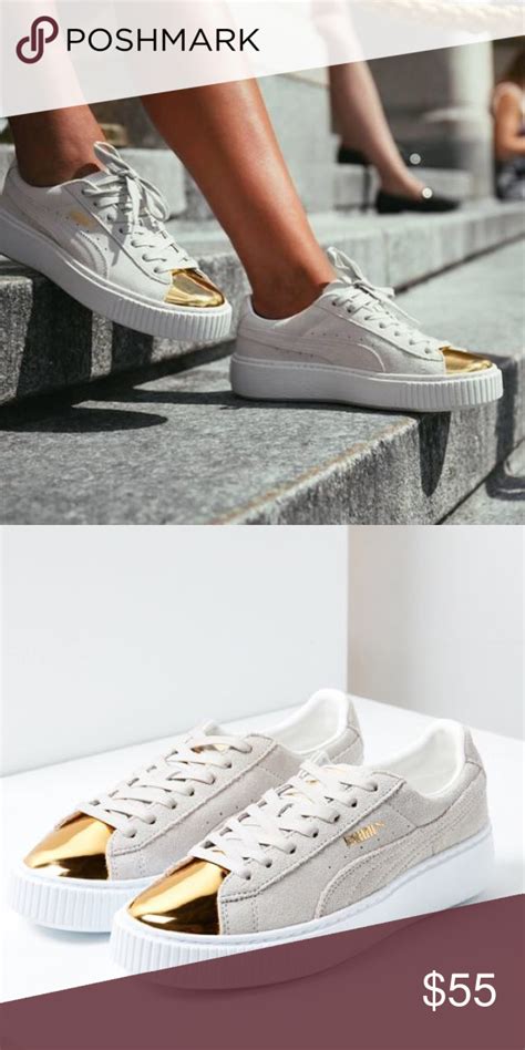 Puma Suede Platform Sneaker Cremegold Toe Cap 75 Sporty Chic Style Puma Suede Gold Toe