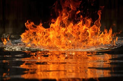 Premium AI Image | Reflection of fire performance in water surface