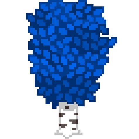 An 8 Bit Retro Styled Pixel Art Illustration Of A Birch Tree With Vibrant Dark Blue Leaves