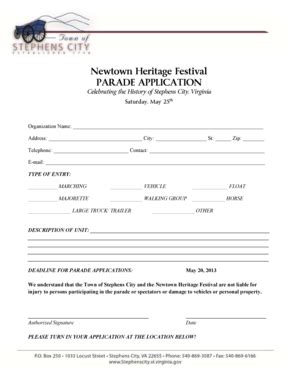 Fillable Online Stephenscity Vi Virginia Parade Application Town Of