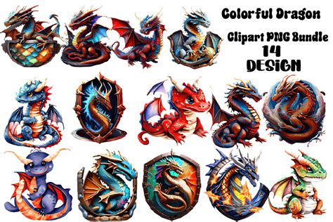 Colorful Dragon Clipart PNG Graphic by Vintage · Creative Fabrica