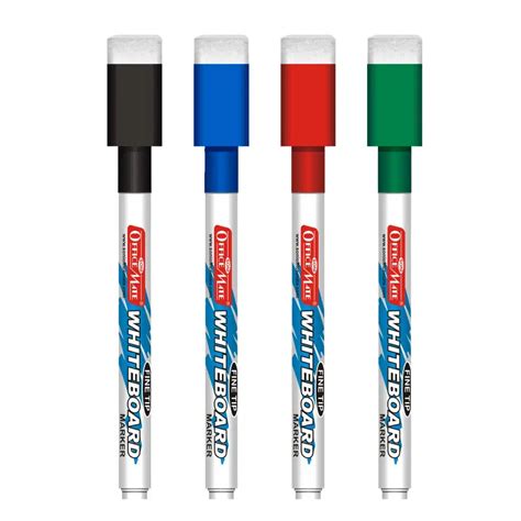 Fine Tip Whiteboard Marker With Duster On Cap Pack Of 4 Assorted