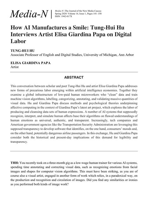 PDF How AI Manufactures A Smile Tung Hui Hu Interviews Artist Elisa