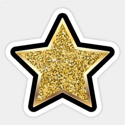 A Gold Glitter Star Sticker With Black Border On A White Backgrounnd