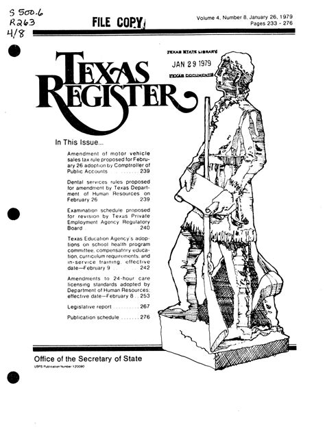 Texas Register Volume 4 Number 8 Pages 233 276 January 26 1979 The Portal To Texas History