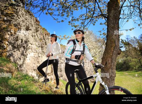 Woman Hiking In The Mountains Stock Photo Alamy