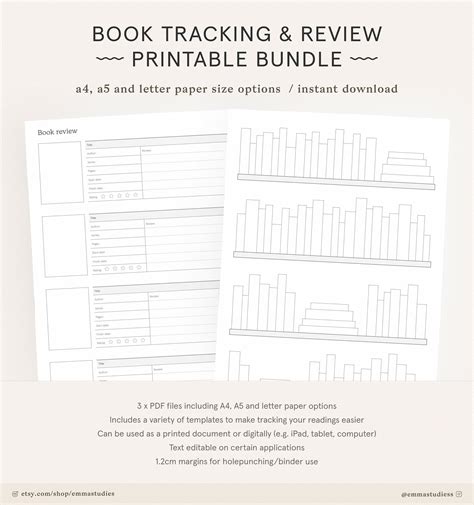 Book Tracker And Review Printable Reading Journal Log List Etsy Australia