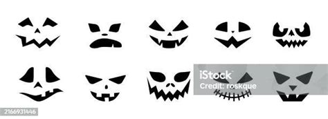 Scary Halloween Pumpkin Faces Icons Set Stock Illustration Download Image Now Anger Art