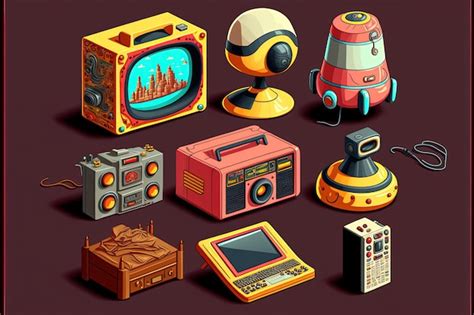 Premium AI Image | Cartoon style illustration of 80's objects and toys set, white background ...