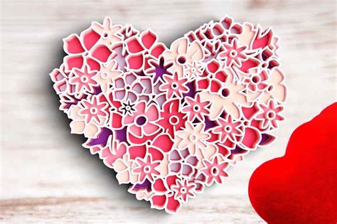 3d Floral Heart Svg Dxf 6 Layer Graphic By Rishasart · Creative Fabrica