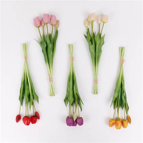 Artificial Flowers Tulips Silla Bunch Tulip Multiple Colour White Home