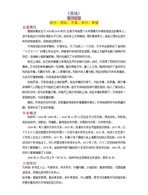 2023年中考语文名著导读知识一点通练习标签作文《围城》（原卷解析） 教习网试卷下载