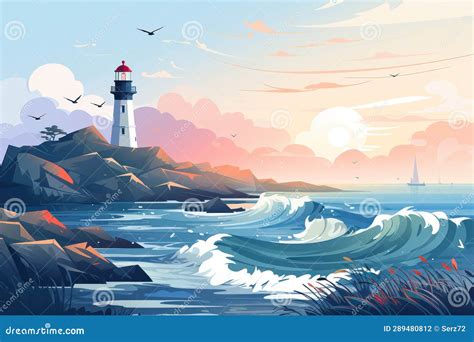 Lighthouse On The Rocky Shore Stock Photo Image Of Island Coast