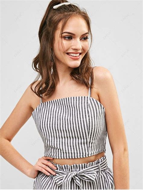 [35 Off] 2021 Zaful Smocked Striped Cropped Cami Top In Black Zaful