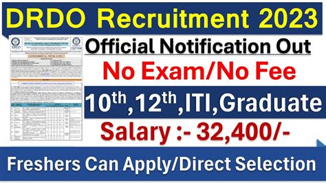 Drdo Recruitment Direct Job Selection No Exam Fee Fresher