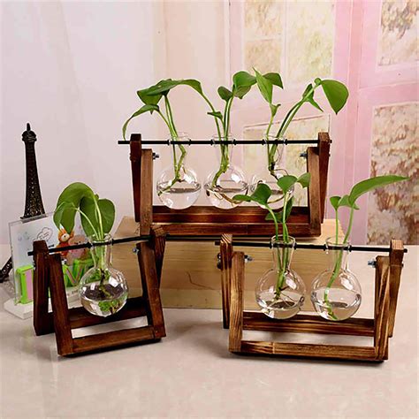 Modern Triple Balls Hydroponics Glass Terrarium Container Vase Planter Pot With Wooden Stand