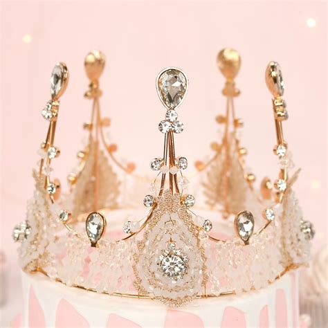 1pc Crystal Diamonds Pearl Crown Cake Toppers Doop Grandado