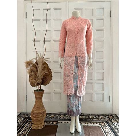 Jual STELAN KEBAYA BROKAT LONG TUNIK KERAH SANGHAIKEBAYA SERAGAMAN