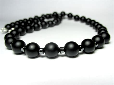 Matte Onyx And Hematite Necklace Mens Beaded Necklace