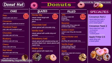 Digital Signage Donuts Menu For Restaurants