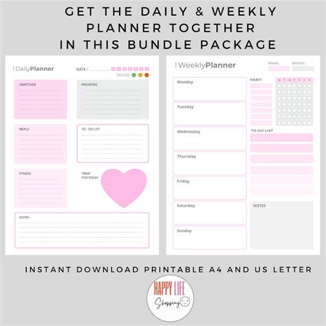 Day Week Planner Template Weekly Day Week Bundle Instant Download PDF ...