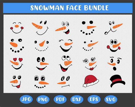 Snowman Face SVG Bundle, Christmas Cricut SVG, Winter Holiday PNG ...