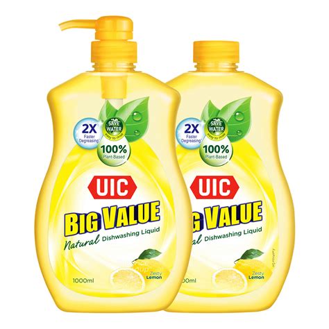 Uic Big Value Natural Dishwashing Liquid With Refill Lemon Ntuc