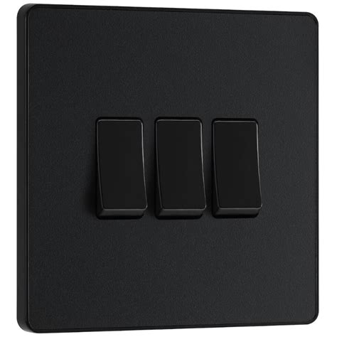 Bg Evolve Matt Black Triple Light Switch 20a 16ax 2 Way Pcdmb43b Uk