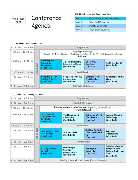 Conference Agenda Template Excel