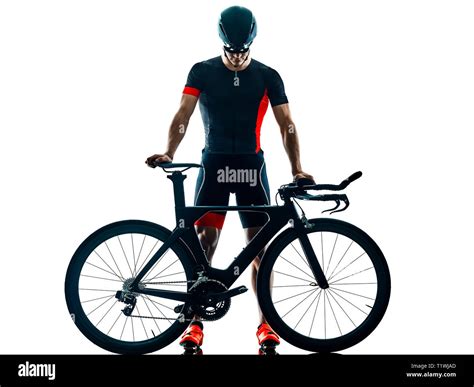 Triathlete Triathlon Cyclist Cycling In Studio Silhouette Shadow