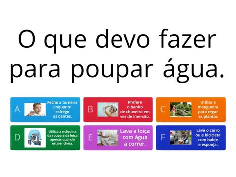 Dicas para poupar água Questionário