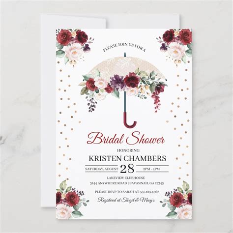 Burgundy Floral Umbrella Bridal Shower Invitation | Zazzle