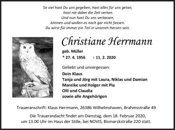 Traueranzeigen Von Christiane Herrmann Nordwest Trauer De