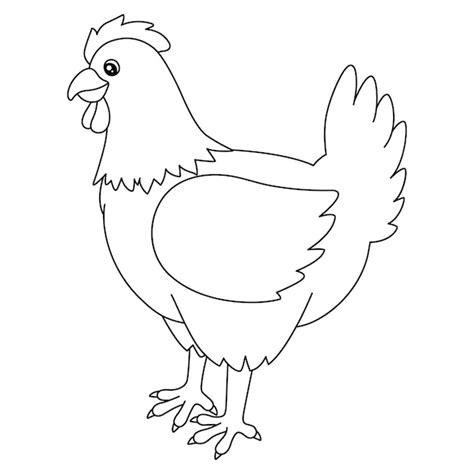 Una linda y divertida página para colorear de un pollo proporciona