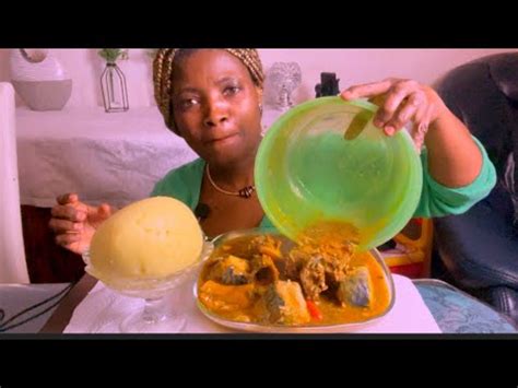 African Food Mukbang Ogbono Soup Mixed With Okra And Fufu Mukbang