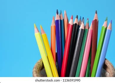 Crayon Pencil Box Colorful Wood Pencils Stock Photo