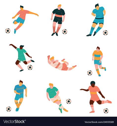 Soccer Players Set Male Footballer Characters Vector Image