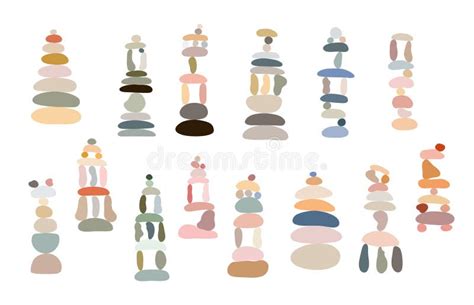 Zen Stone Cairns Set In Simple Abstract Doodle Style Vector