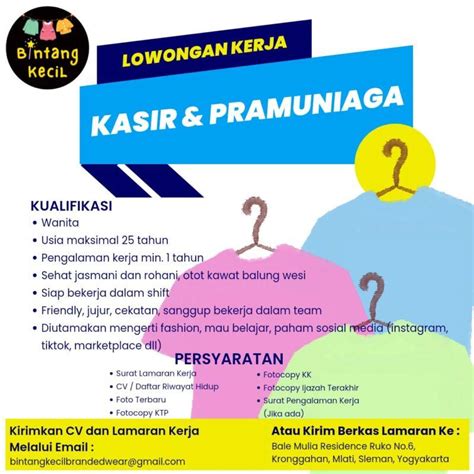 Lowongan Kerja Kasir Pramuniaga Di Bintang Kecil Branded Wear