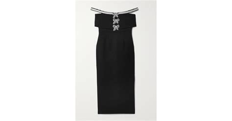 Self Portrait Off The Shoulder Embellished Crepe Midi Dress In Black Lyst