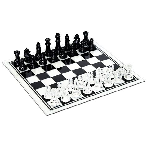 Black And Clear Glass Chess Set 3 Inch King 32 Chess Pieces