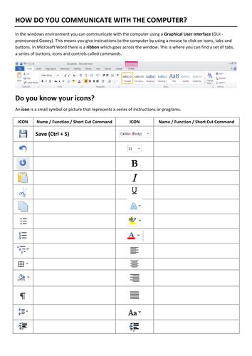 Microsoft Word Icon Worksheet Teaching Resources