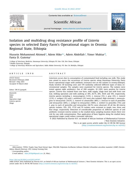 Isolation And Multidrug Drug Resistance Profile Of Listeria Spe 2022