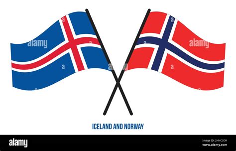 Iceland And Norway Flags Crossed And Waving Flat Style Official