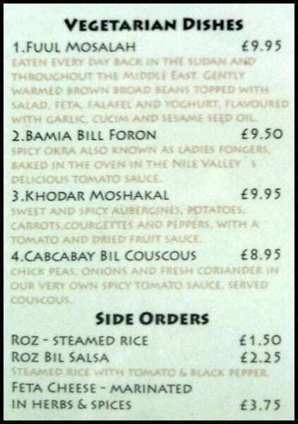 Menu At Nile Valley Cafe Edinburgh